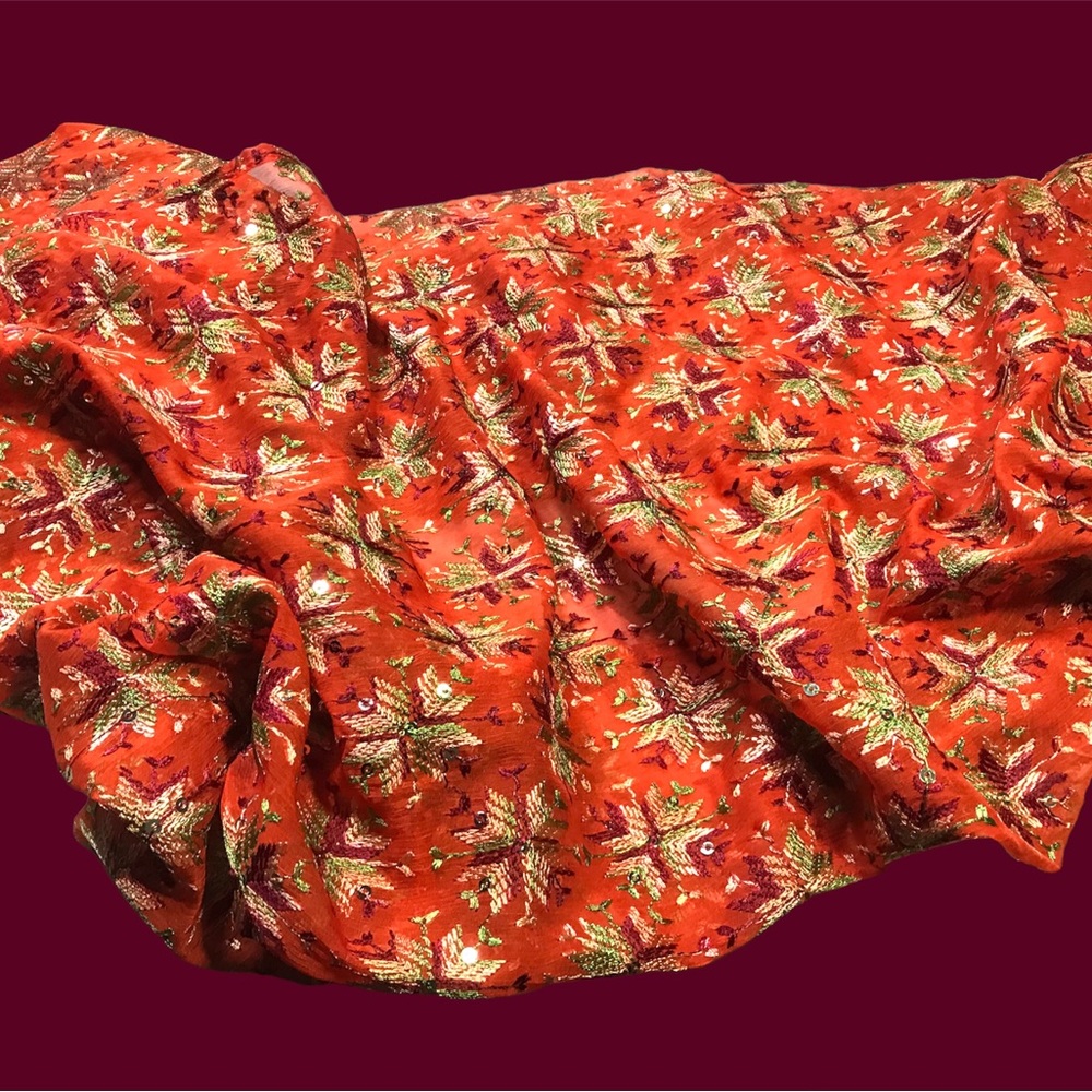 Snowflake Infinity scarf. Sparkly embroidered crepe with metallic sequins.